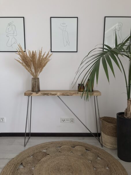 KONSOLA Minimalistyczna drewno dąb metal stal